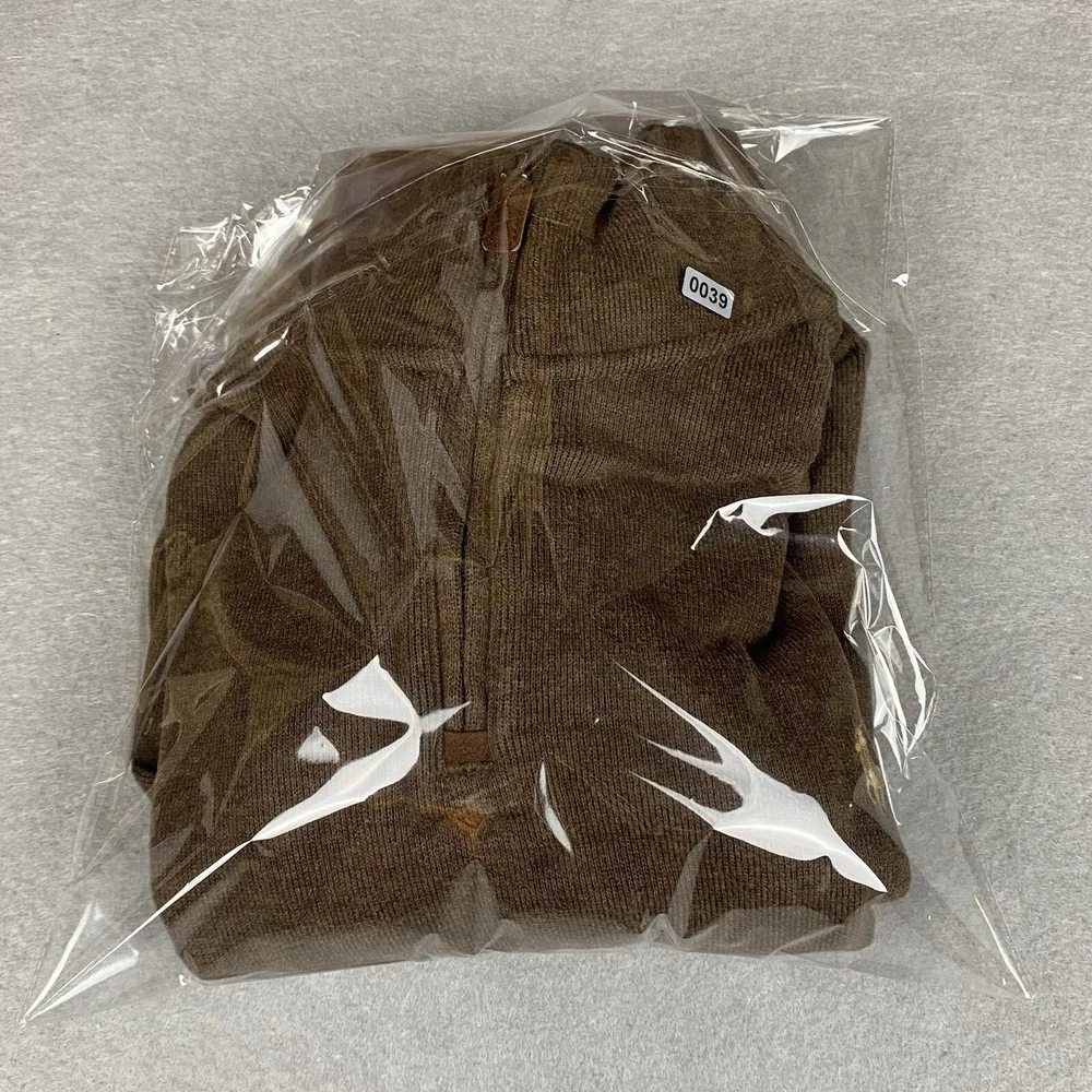 VINTAGE Polo Ralph Lauren Leather Tab Sweater Mens XL Brown Pullover Mock‎ Neck